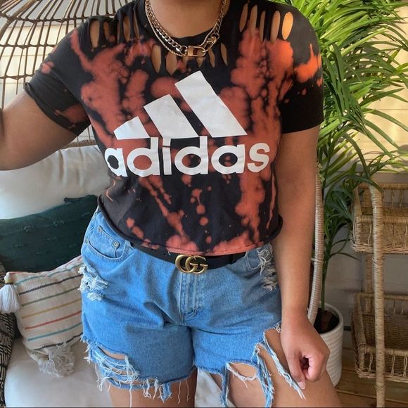 adidas Tops - Adidas Cropped Cotton Tee Reverse Dyed Bleach Washed Distressed Crop Top SZ M